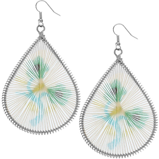 Green Woven Floral Teardrop Dangle Earrings