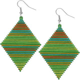 Green Multicolor Wooden Thread Wrapped Earrings
