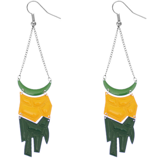 Green Yellow Geometric Drop Chain Earrings