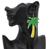 Green Yellow Palm Tree Wooden Earrings
