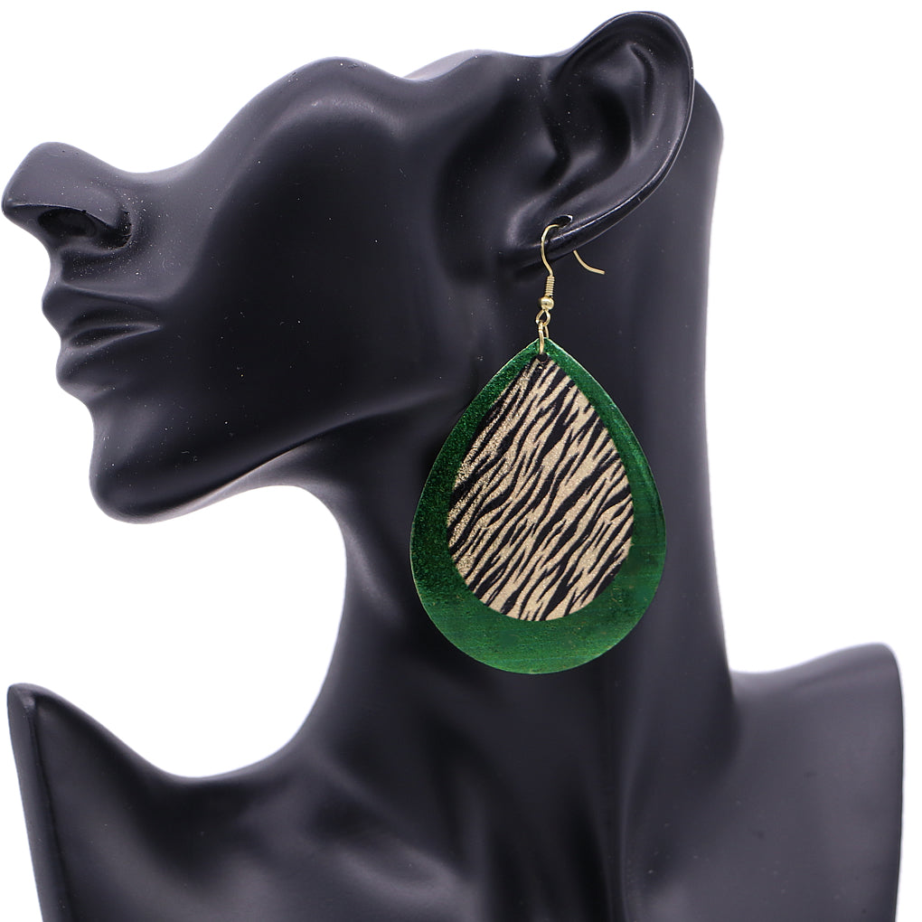 Green Tiger Print Teardrop Earrings