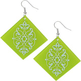 Green Stencil Rhombus Shaped Dangle Earrings