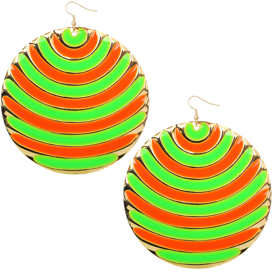 Green Striped Round Drop Earrings