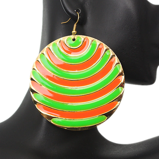 Green Striped Round Drop Earrings