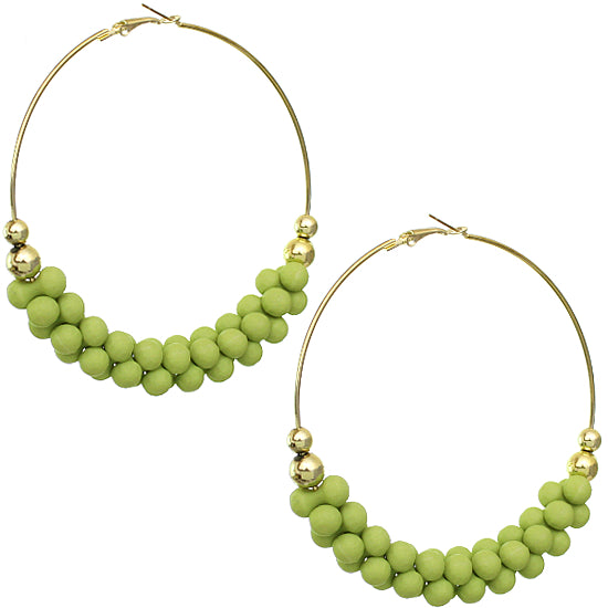 Green Barbell Beaded Hoop Earrings
