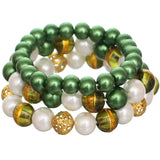 Green Faux Pearl Beaded Stretch Bracelets