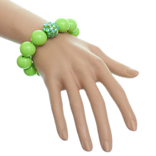 Green Large Fireball Beaded Stretch Bracelet