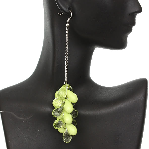 Green Beaded Layer Drop Chain Earrings