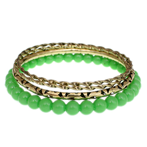 Green Beaded Twist Stack Bangle Bracelets