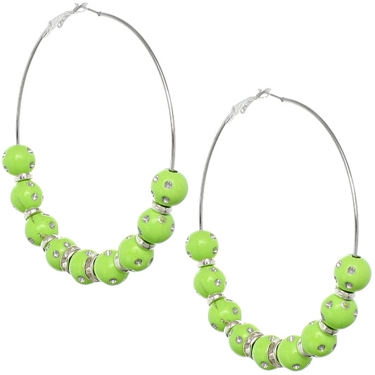 Green Beaded Decor Hoop Earrings