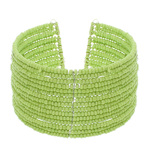 Green Beaded Sequin Coil Cuff Bracelet