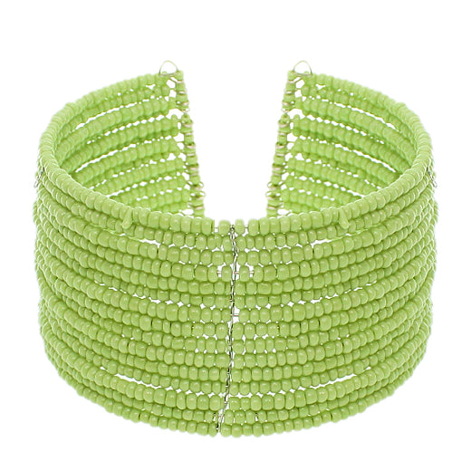Green Beaded Sequin Coil Cuff Bracelet