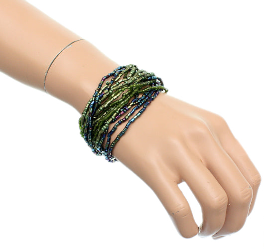 Green Iridescent Beaded Stretch Stacking Bracelets
