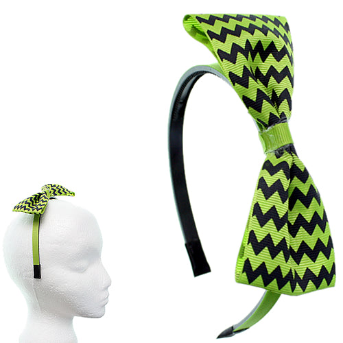 Green Zigzag Chevron Ribbon Bow Headband