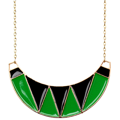 Green Crescent Triangle Chain Bib Necklace