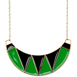 Green Crescent Triangle Chain Bib Necklace