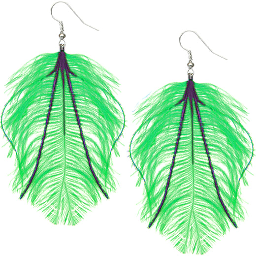 Green Black Soft Shaft Feather Earrings