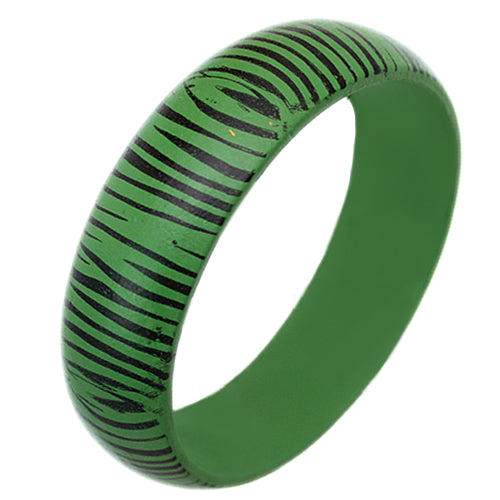 Green Wooden Zebra Print Bangle Bracelet