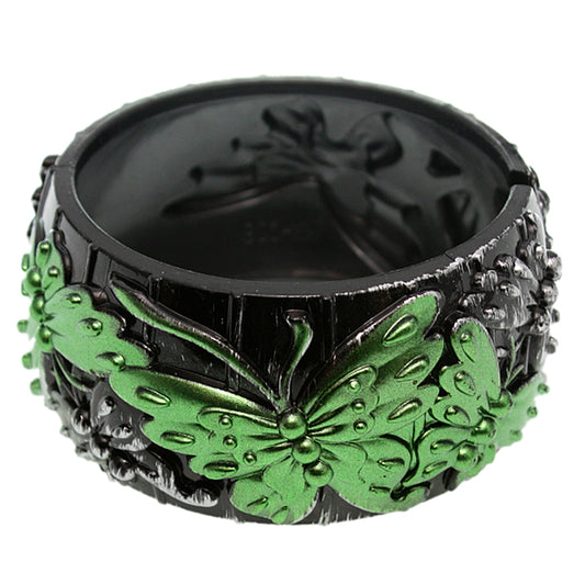 Green Carved Butterfly Hinged Bracelet