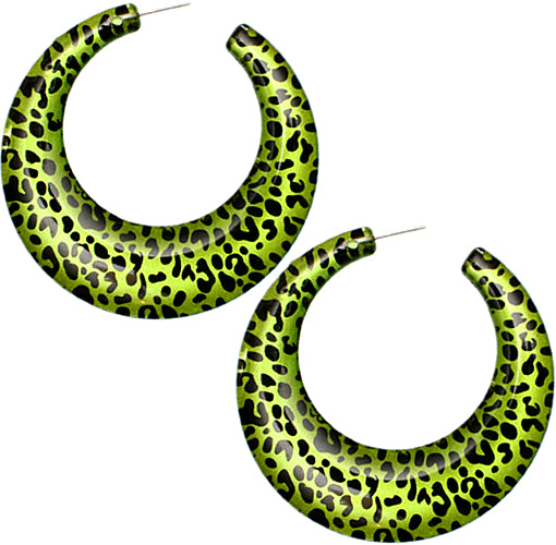 Green Glossy Flat Spot Hoop Earrings