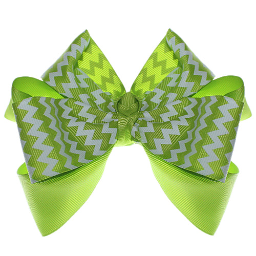 Green Chevron Zigzag Ribbon Hair Bow