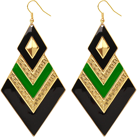 Green v-shaped chevron earrings