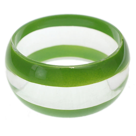 Green Clear Striped Round Bangle Bracelet