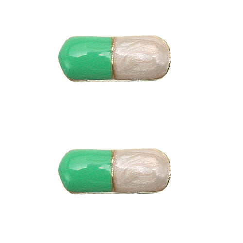 Green Mini Pill Capsule Stud Earrings