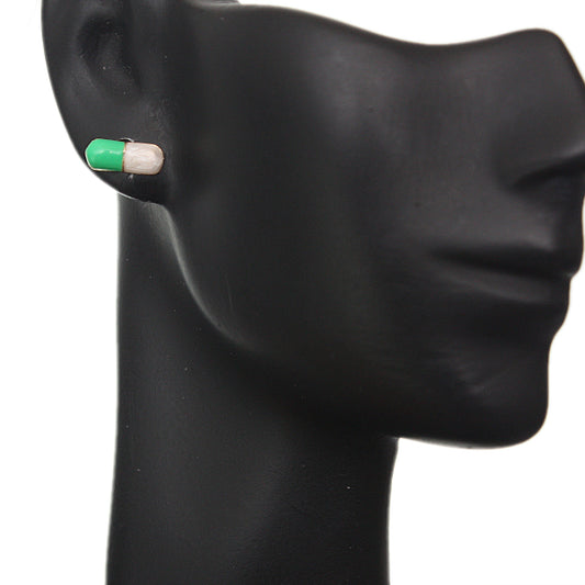 Green Mini Pill Capsule Stud Earrings