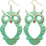 Green Cutout Dangle Hoot Owl Earrings