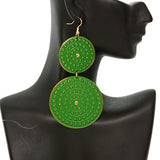 Green Round Double Disk Dangle Earrings