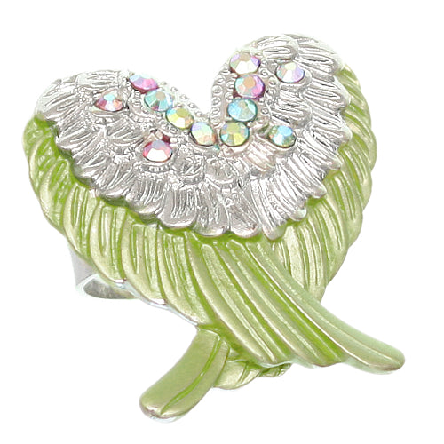 Green Double Wing Rhinestone Adjustable Ring