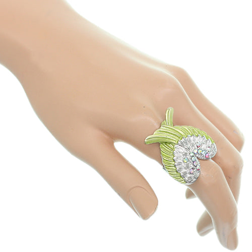 Green Double Wing Rhinestone Adjustable Ring