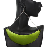 Green Drop Chain Metal Crescent Earrings