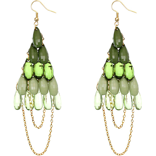 Green Faceted Drop Chain Chandelier Earrings