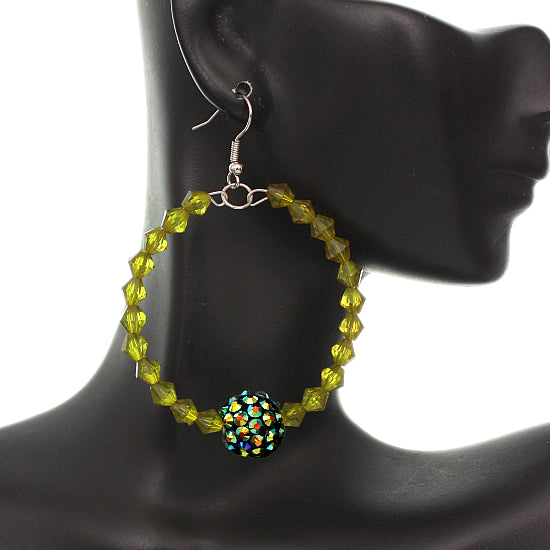 Green Disco Ball Bead Hoop Earrings