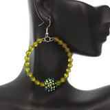 Green Disco Ball Bead Hoop Earrings