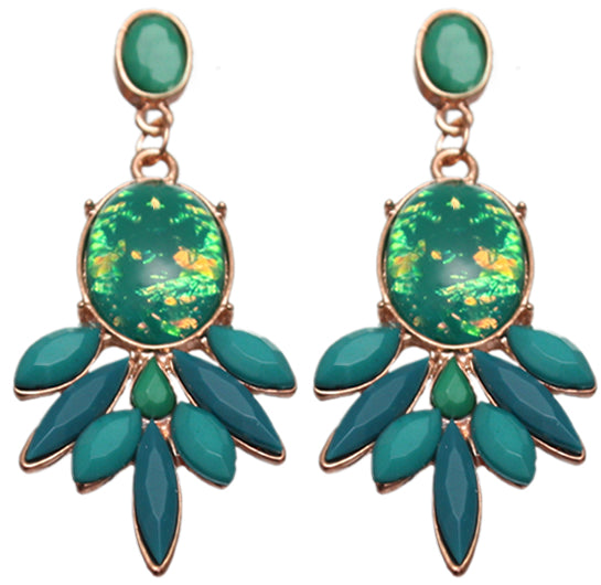 Green Faceted Faux Gemstone Post Earrings
