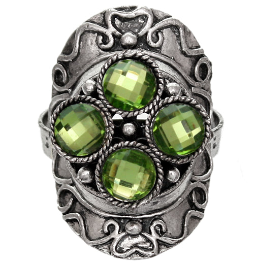 Green Faceted Four Stone Adjustable Cocktail Ring