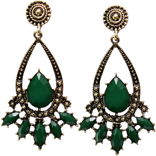 Green Faceted Post Earrings