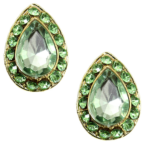 Green Elegant Teardrop Gemstone Post Earrings