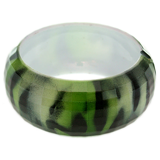 Green Glossy Zebra Stripe Hinge Bangle Bracelet