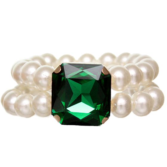 Green Faux Pearl Gemstone Stretch Bracelet
