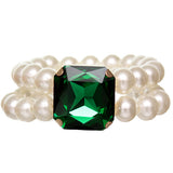 Green Faux Pearl Gemstone Stretch Bracelet