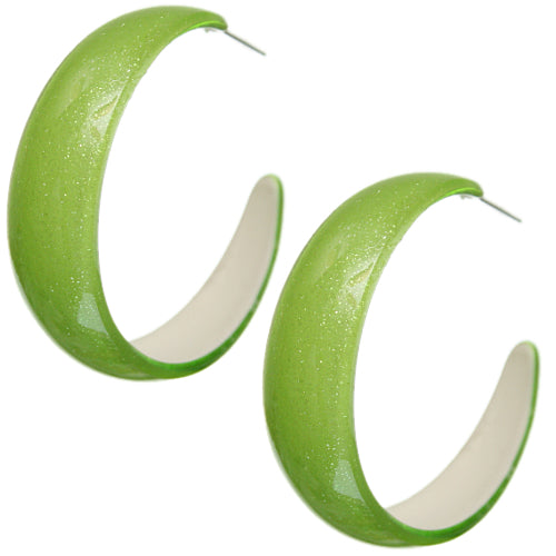 Green Glossy Glitter Hoop Earrings