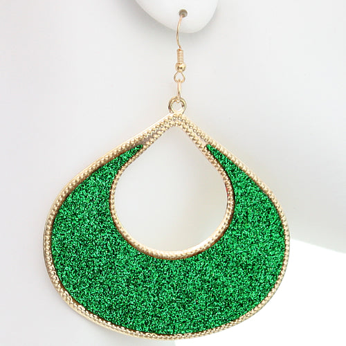 Green Glitter Puffy Teardrop Dangle Earrings