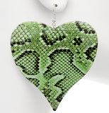 Green Snake Heart Earrings
