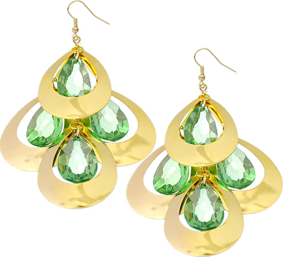 Green Gold Cascade Tier Teardrop Earrings