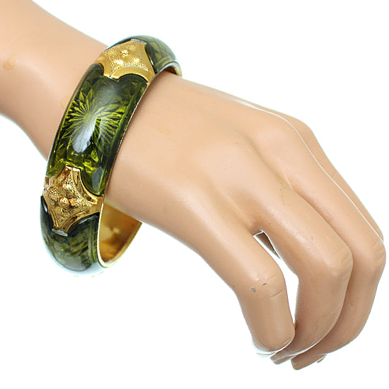 Green Glossy Sunburst Bangle Bracelet