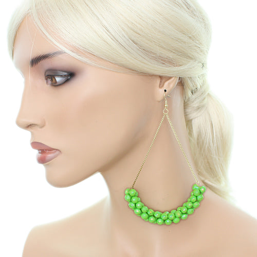 Green Beaded Iridescent Drop Chain Earrings